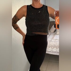 Rachel Zoe Black Rhinestone Mesh Top | XS Fits S–M | Modeled on Size M